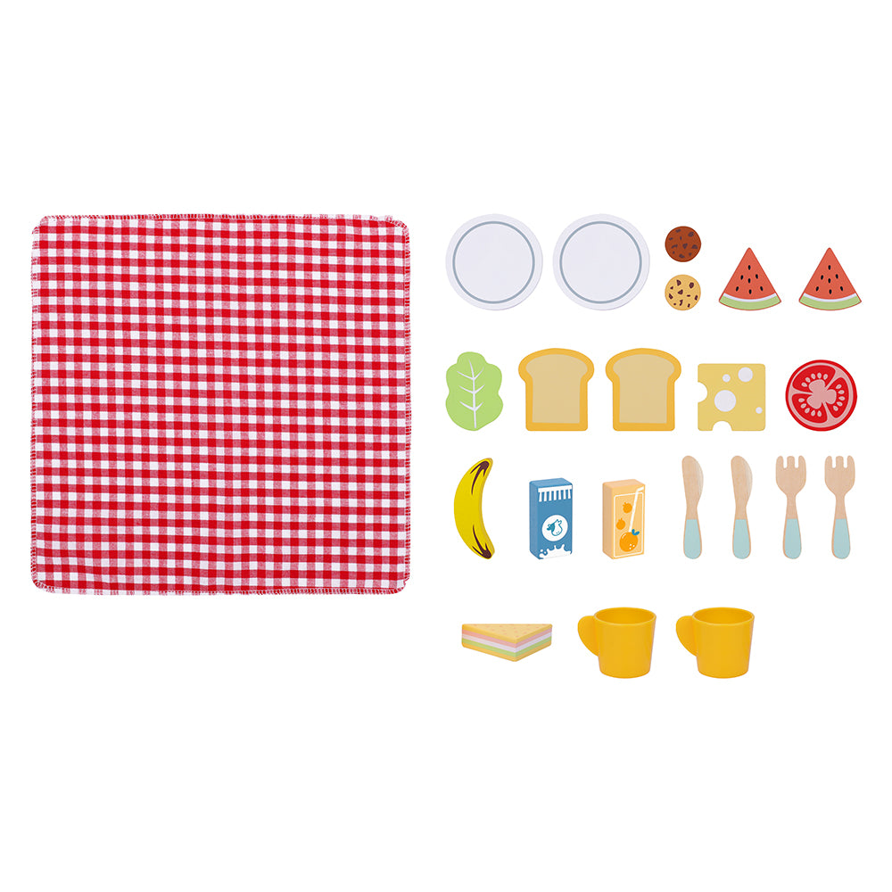 TookyToy - Pretend Play Wooden Picnic Basket Toy Set - Motherhood