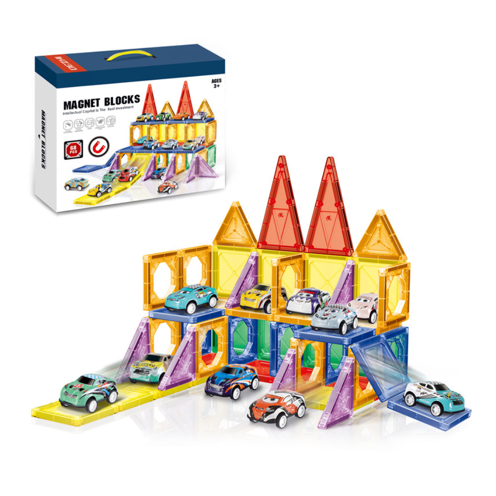 Cogo - Magnetic Tiles with Cars Set - 68 Pieces