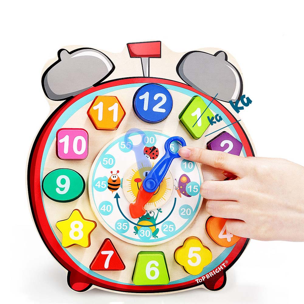 TopBright - Wooden Shape Sorting Clock - Montessori Teaching Time Number Puzzle for Kids