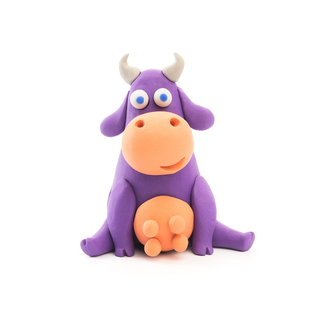 Hey Clay - Modelling Air-Dry Clay with Fun Interactive App - Cow, series Animals, 3 cans