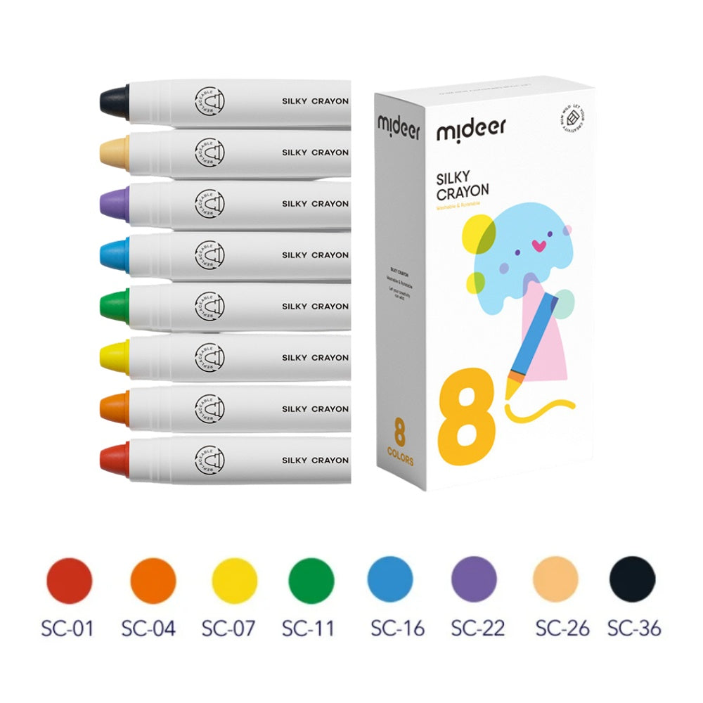 Mideer - Silky Quick - Dry Crayons - 8 Colours