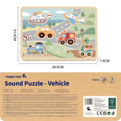 TookyToy - Wooden Sound Puzzle - Vehicles - 7 Pieces