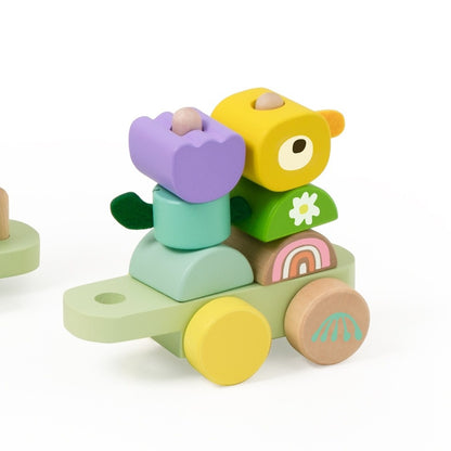 Classic World - Pull Train with Building Blocks - Wooden Jungle - 27pcs