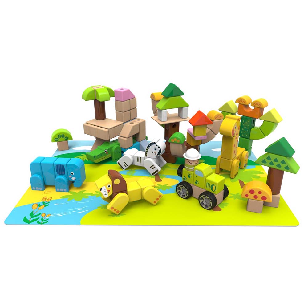 TopBright - Wooden Building Blocks - Forest Animal - 120 Pieces