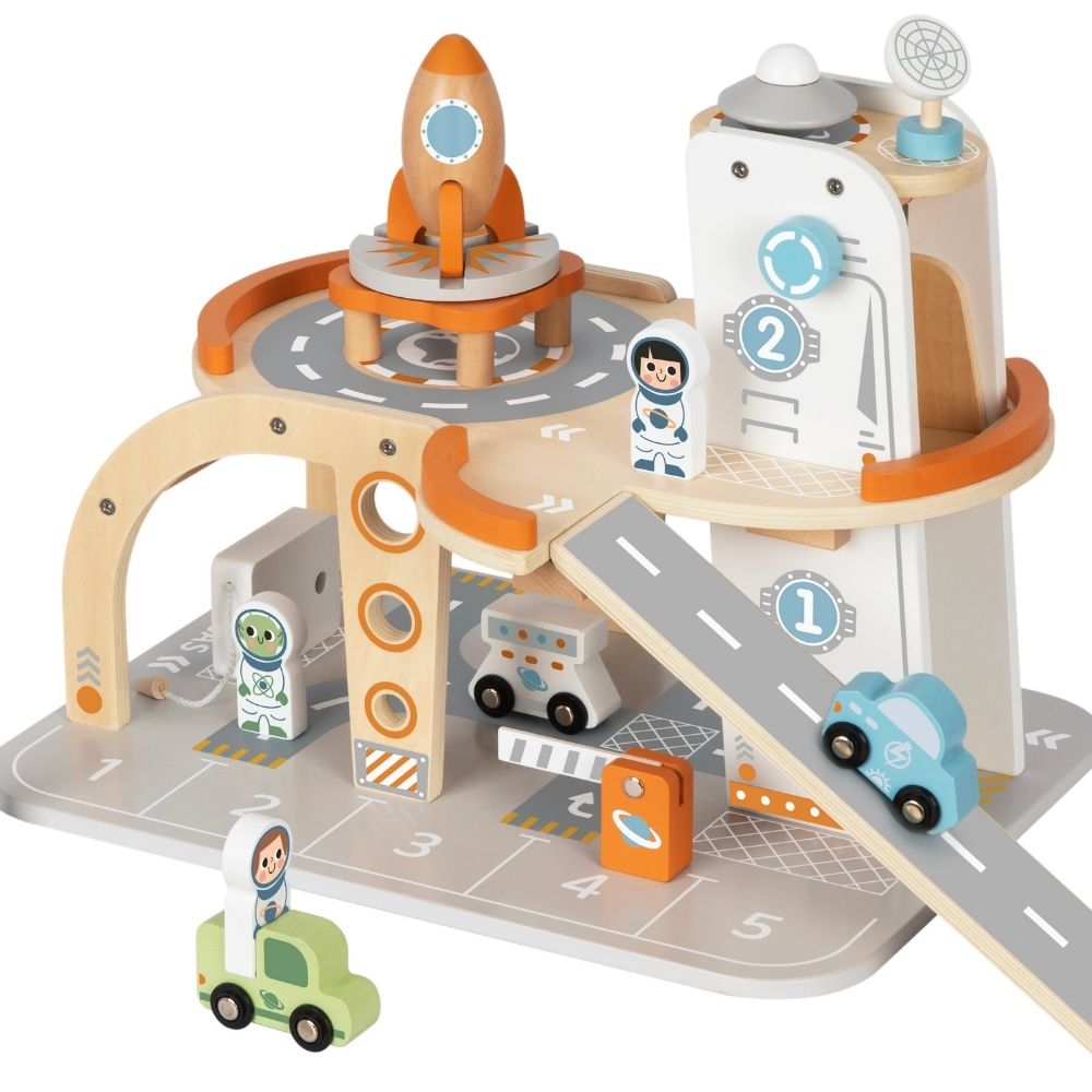 TookyToy - Pretend Play Wooden Space Station Toy Set - 14 Pieces