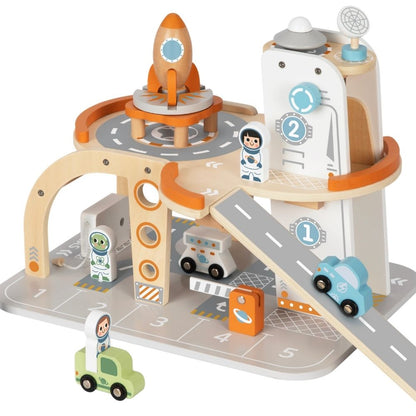 TookyToy - Pretend Play Wooden Space Station Toy Set - 14 Pieces