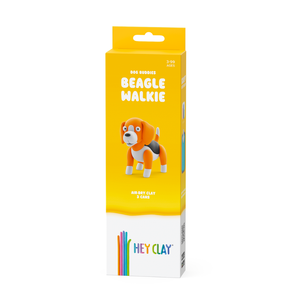 Hey Clay - Modelling Air-Dry Clay with Fun Interactive App - Beagle Walkie, Series Dog Buddies, 3 cans