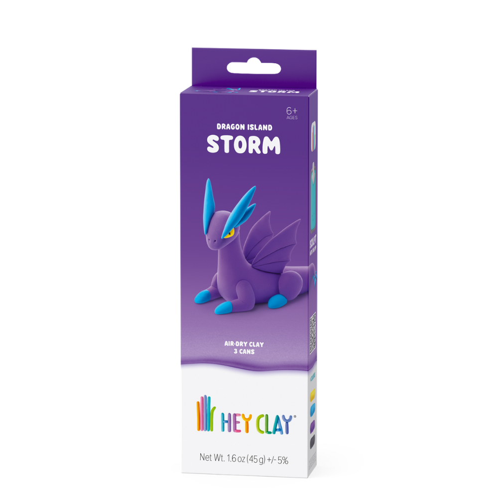 Hey Clay - Modelling Air-Dry Clay with Fun Interactive App - Storm, Series Dragon Island, 3 cans