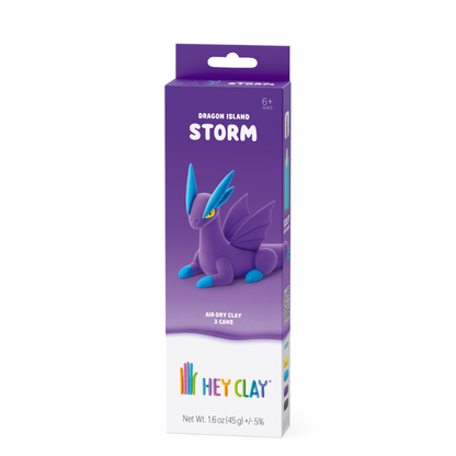 Hey Clay - Modelling Air-Dry Clay with Fun Interactive App - Storm, Series Dragon Island, 3 cans