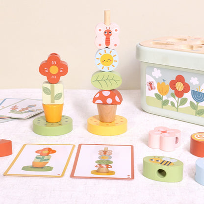 TookyToy - Wooden Montessori Garden Stacking Travel Toy 33pcs