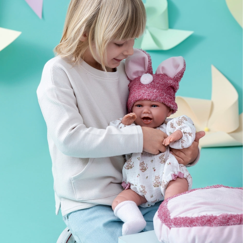 Llorens - Baby Girl Doll with Laughing Mechanism, Outfit & Pink Cushion: Mimi - 42cm