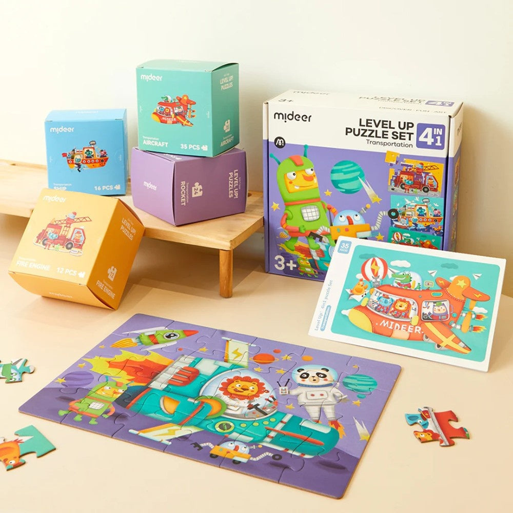 Mideer - Level Up Jigsaw Puzzle for Kids - 4-in-1 - Transport