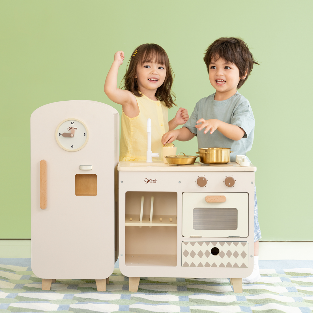Classic World - Pretend & Play Modern Wooden Play Kitchen with Fridge