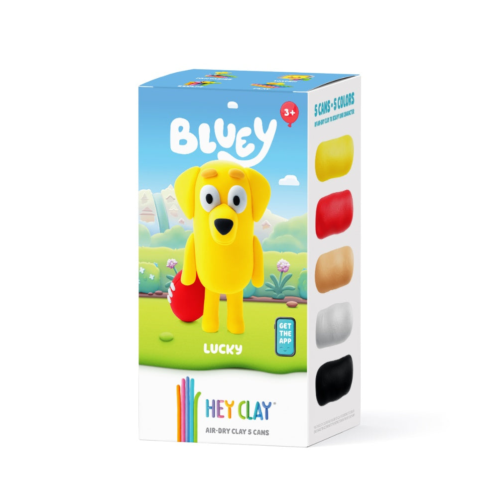 Hey Clay - Modelling Air-Dry Clay with Fun Interactive App - Lucky, Bluey Series, 5 cans