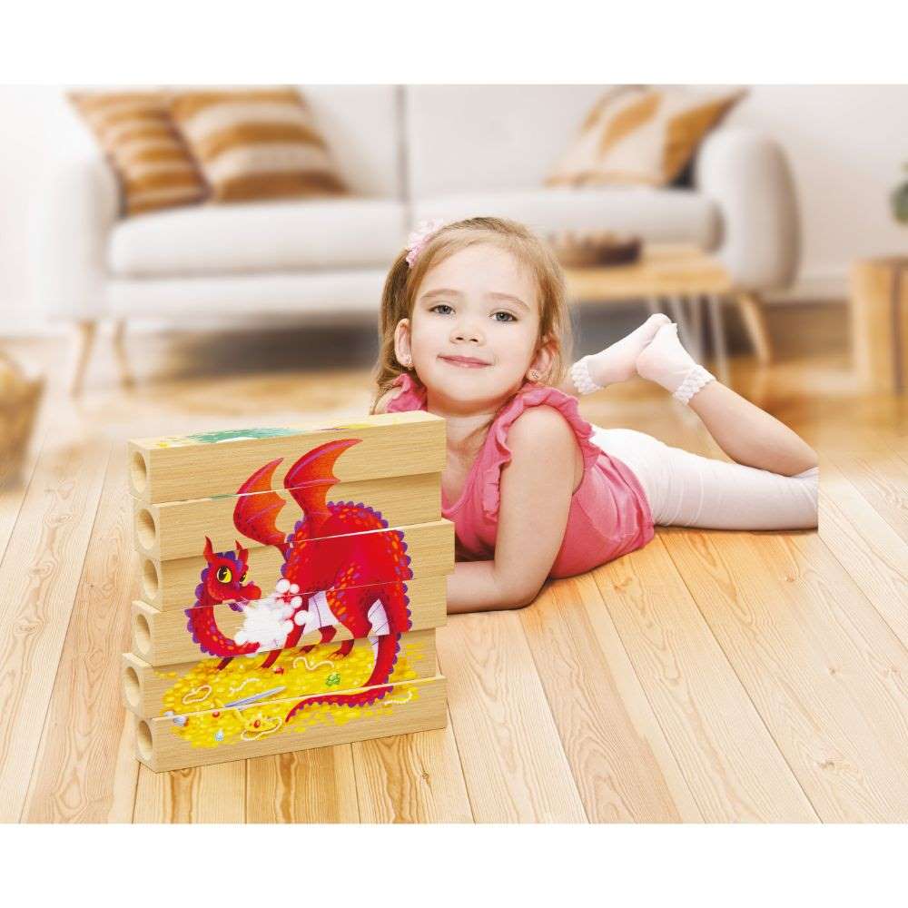 Quercetti - Wooden, Eco-Friendly Fantastic Animals Block Puzzles: 4 Puzzles