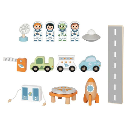 TookyToy - Pretend Play Wooden Space Station Toy Set - 14 Pieces