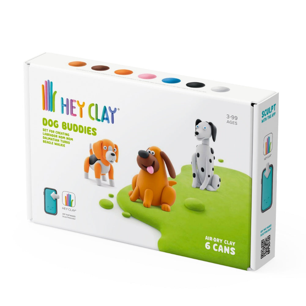 Hey Clay - Modelling Air-Dry Clay with Fun Interactive App - Labrador Nom Nom, Dalmatian Turbo, Beagle Walkie, Series Dog Buddies, 6 cans