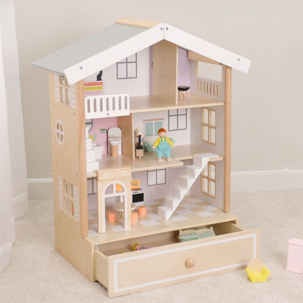 Classic World - Pretend & Play - Happy Villa Dollhouse with Furniture