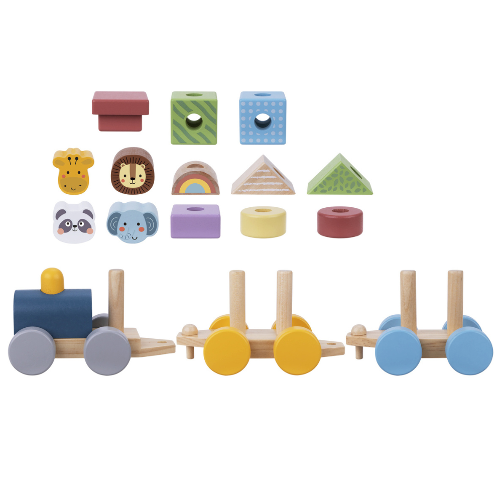 TookyToy - Wooden Stacking Train - Forest Friends - Set of 16