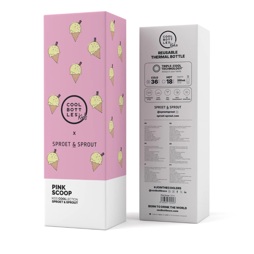 Cool Bottles - Kids Triple-Insulated Water Bottle - SPRT & Pink Scoop 350ml