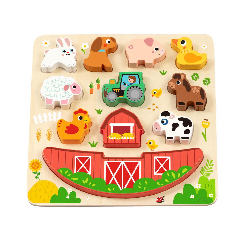 hi Pando - 2-in-1 Wooden Balancing Game and Puzzle: Farm 12 Pieces