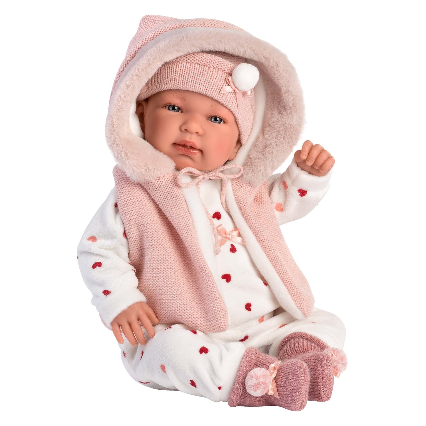Llorens - Newborn Baby Girl Doll with Crying Mechanism, Pink Romper & Accessories: Tina - 44cm - Motherhood