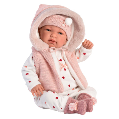 Llorens - Newborn Baby Girl Doll with Crying Mechanism, Pink Romper & Accessories: Tina - 44cm - Motherhood
