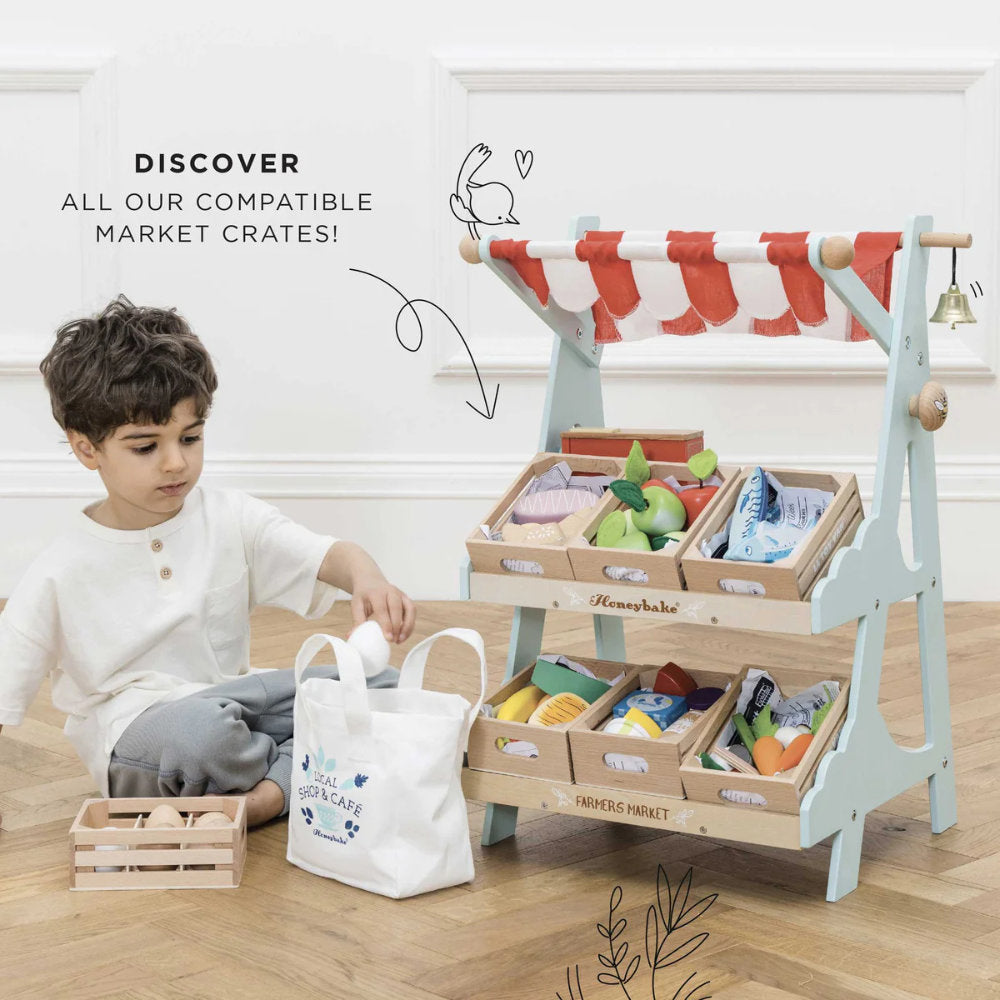 Le Toy Van - Wooden Market Stall & Fruit Play Food Crate - 3pcs