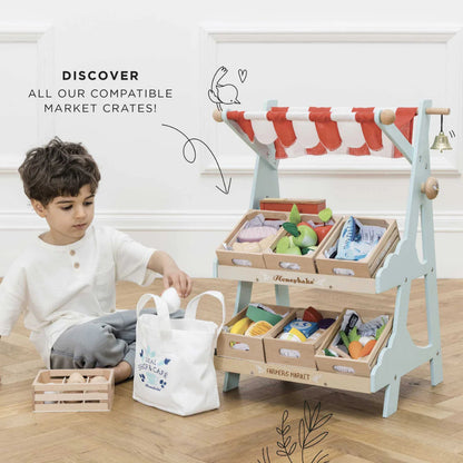 Le Toy Van - Wooden Market Stall & Fruit Play Food Crate - 3pcs