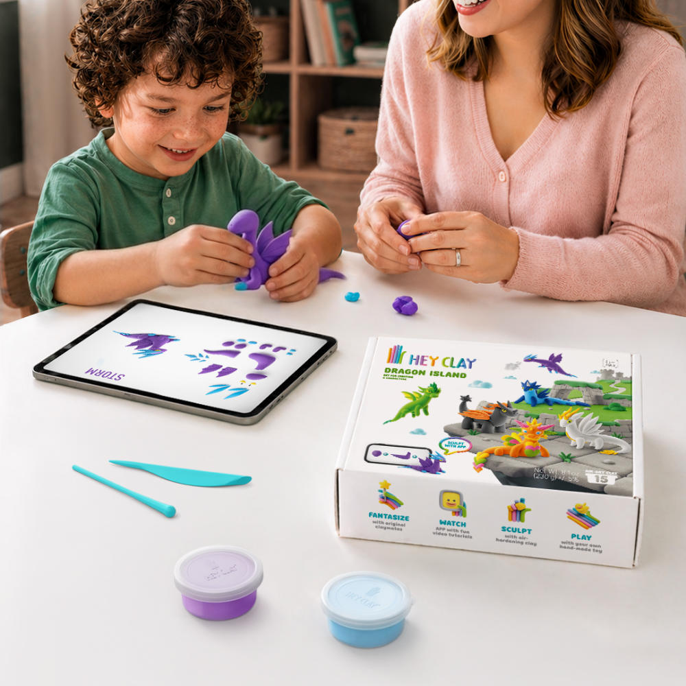 Hey Clay - Modelling Air-Dry Clay with Fun Interactive App - Dragon Island, 15 cans