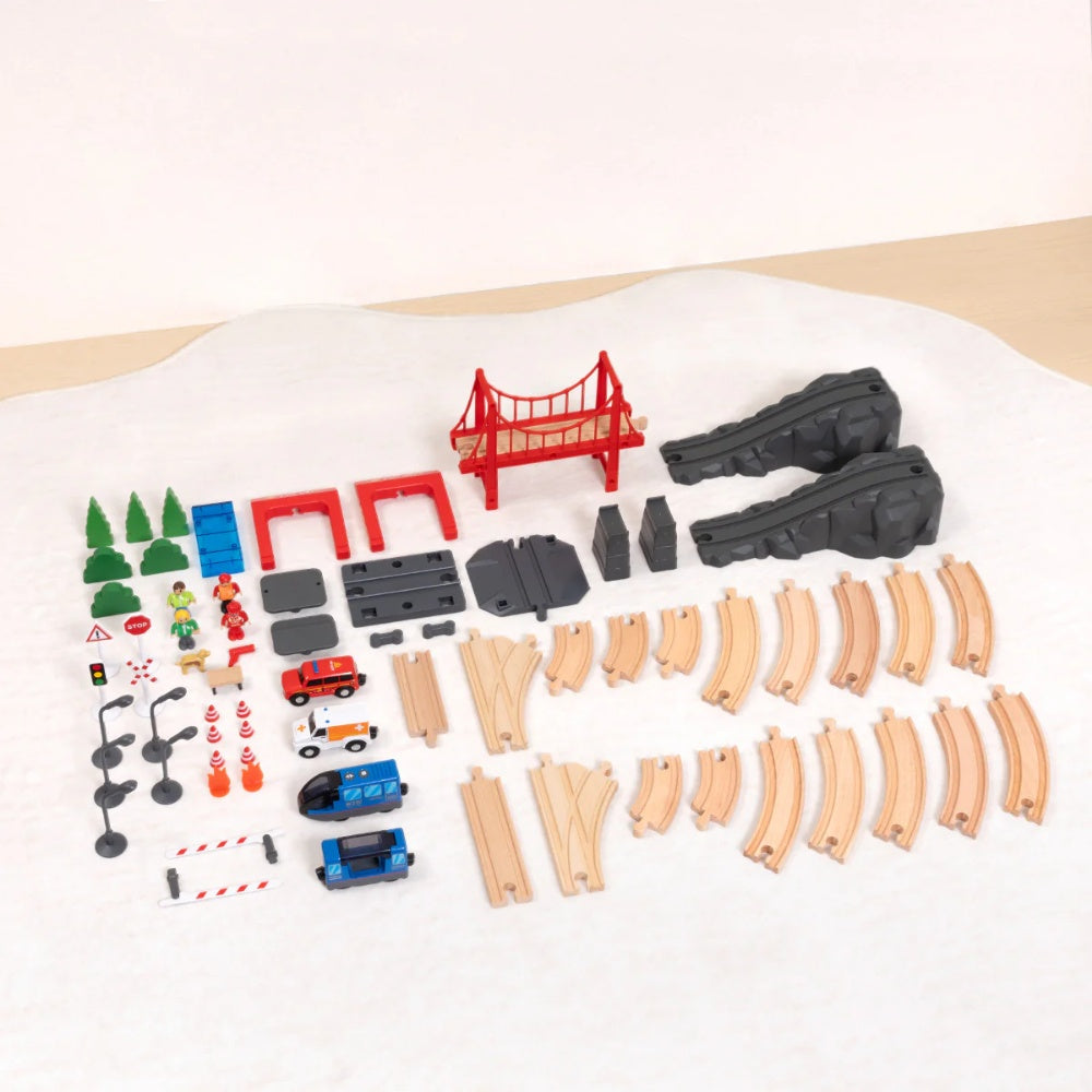 TookyToy - Wooden Train Set - Fire Rescue