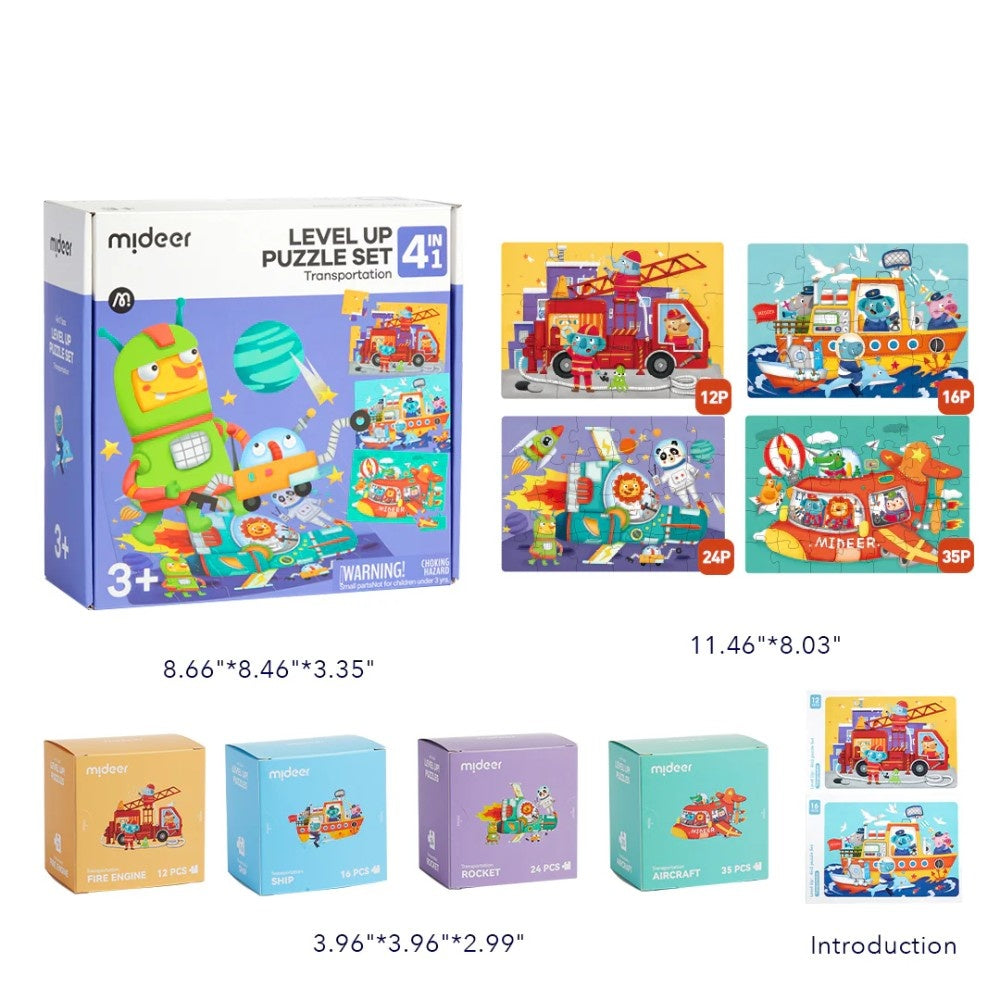 Mideer - Level Up Jigsaw Puzzle for Kids - 4-in-1 - Transport