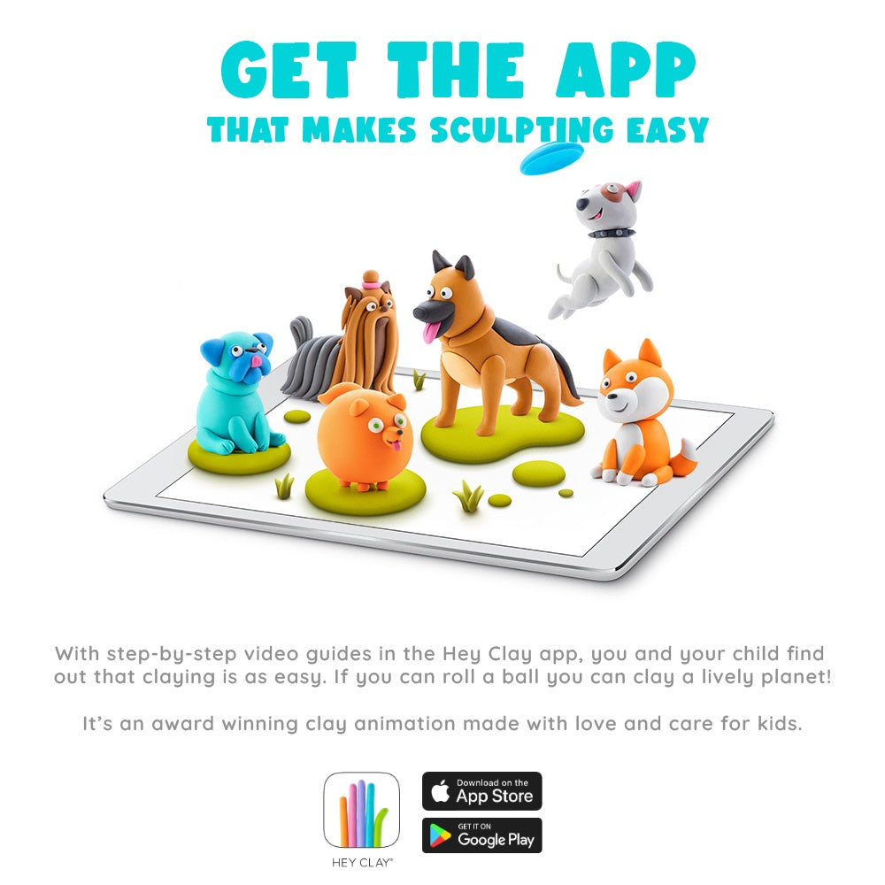 Hey Clay - Modelling Air-Dry Clay with Fun Interactive App - Yorkie, Series Dog Story, 3 cans
