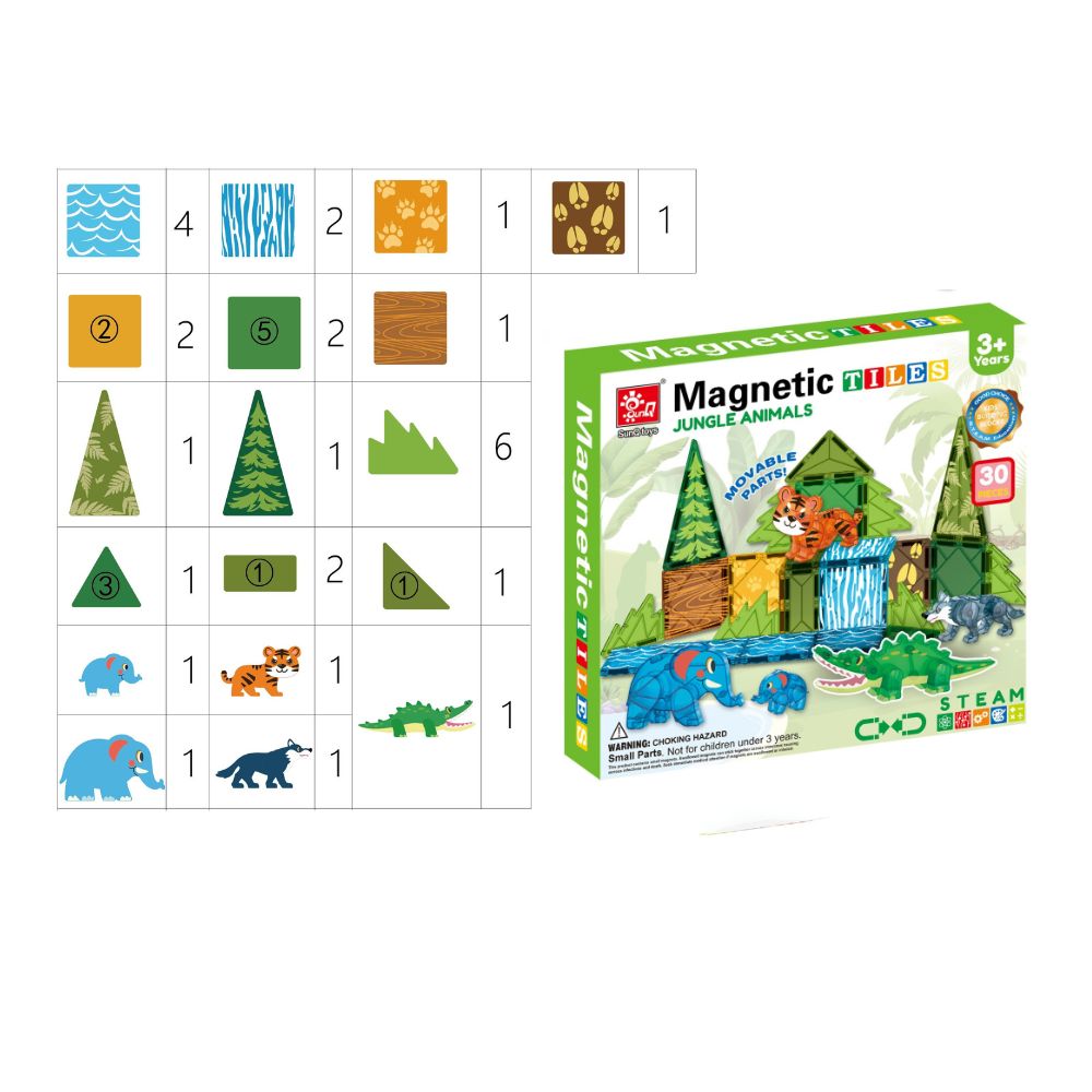 Magnetic Tiles - Jungle Animals Set - 30 Pieces