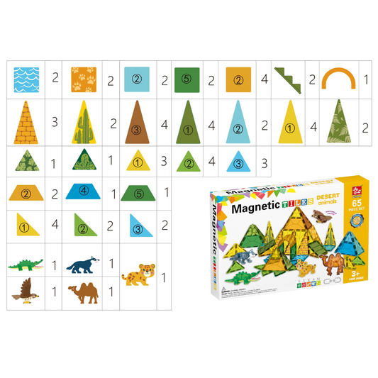 Magnetic Tiles - Wild Animals Set - 65 Pieces