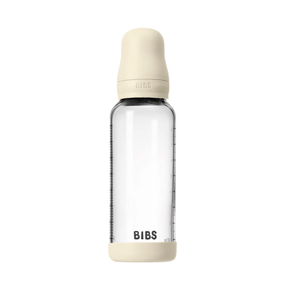 BIBS Glass Baby Bottle Round Silicone 240 ml Medium Flow Baby Blue - Motherhood