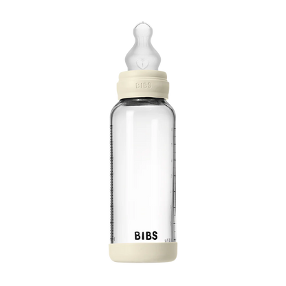 BIBS Glass Baby Bottle Round Silicone 240 ml Medium Flow Baby Blue - Motherhood
