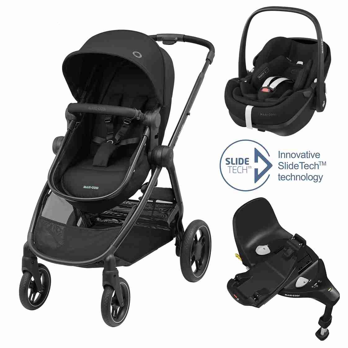 Zelia³ Travel System: Zelia³ Stroller + Pebble 360 Pro Car Seat + FamilyFix 360 Pro Slide Base by Maxi-Cosi