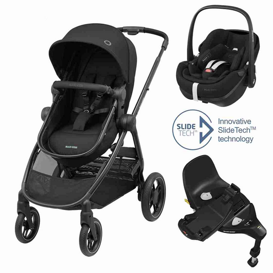 Zelia³ Travel System: Zelia³ Stroller + Pebble 360 Pro Car Seat + FamilyFix 360 Pro Slide Base by Maxi-Cosi