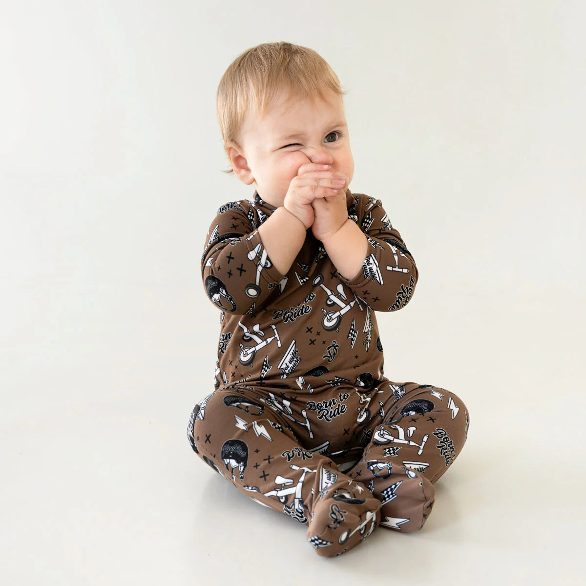 Lullaby Rock Born To Ride Onesie – Chocolate Brown Footed Baby Onesie - Motherhood