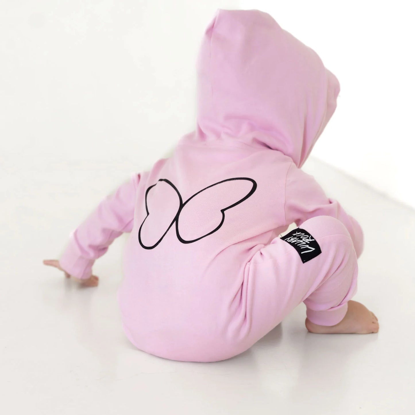 Lullaby Rock Butterfly Kisses Zip-Up Onesie – Baby Pink Hooded Fleece Onesie - Motherhood