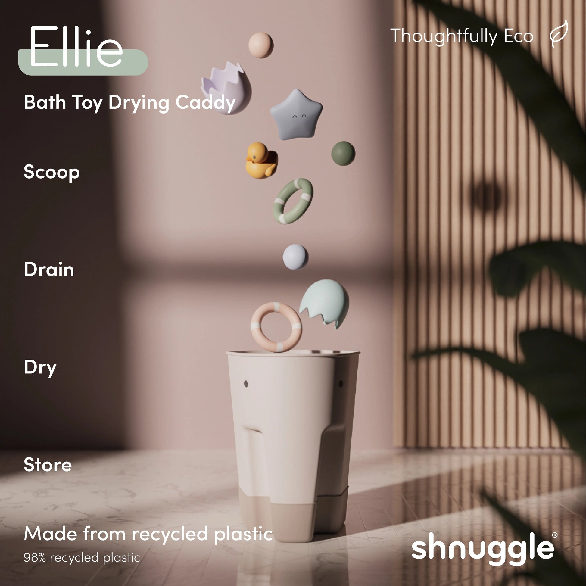 Shnuggle Ellie Bath Toy Drying Caddy | Free Standing Baby & Toddler Bath Toy Storage Shnuggle