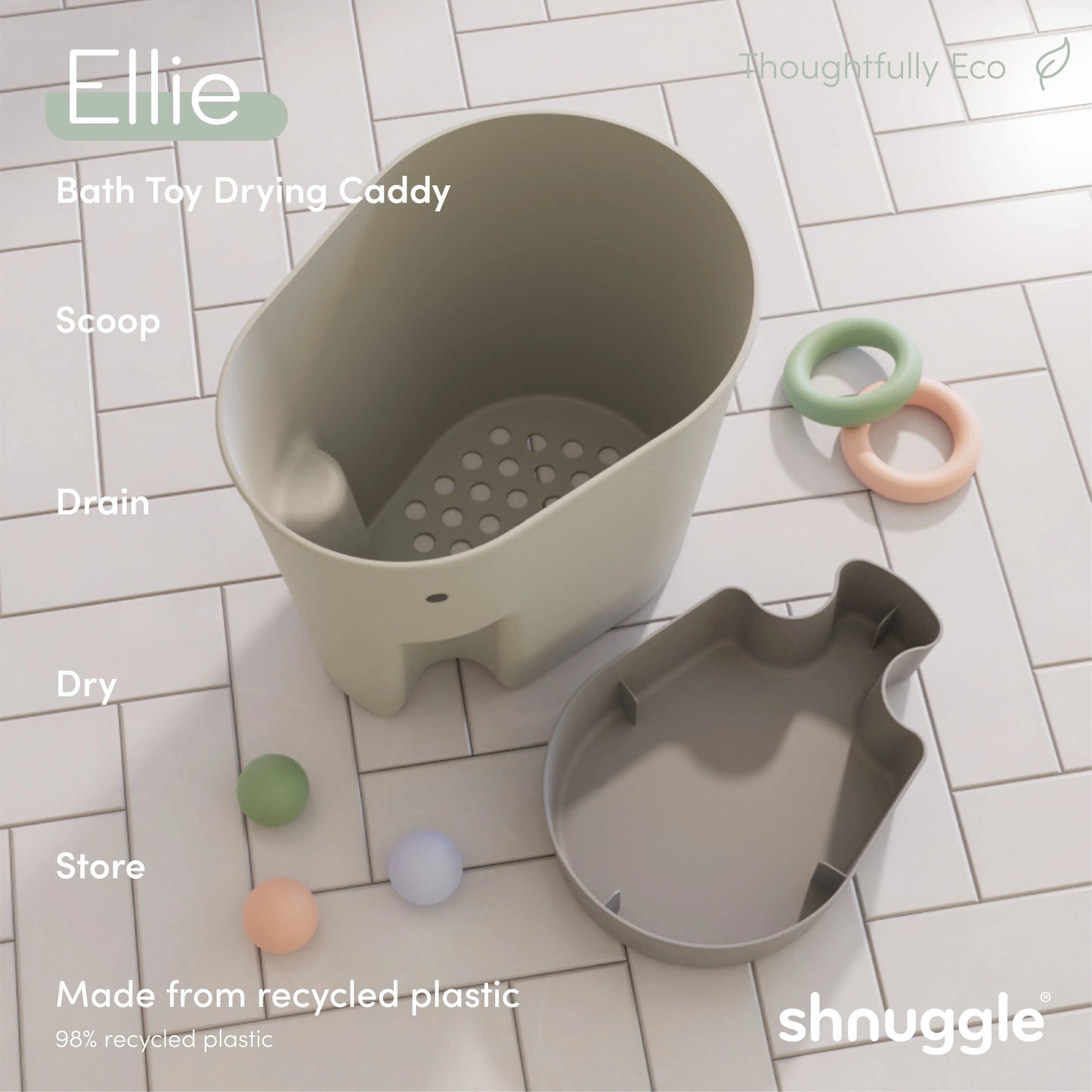 Shnuggle Ellie Bath Toy Drying Caddy | Free Standing Baby & Toddler Bath Toy Storage Shnuggle