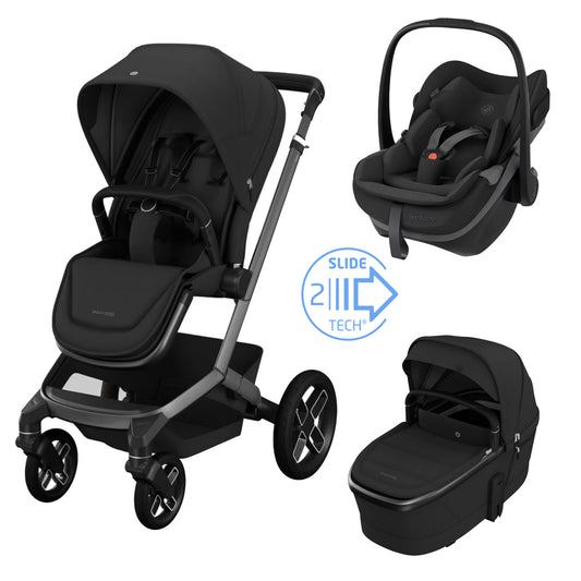 Maxi-Cosi Fame Travel System: Fame Stroller + Pebble Slide Pro Car Seat + Fame Carrycot in Moon Graphite