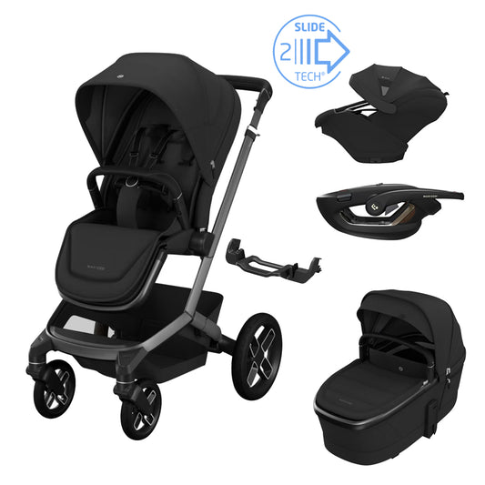 Maxi-Cosi Fame Travel System: Fame Stroller + Coral Slide Pro Car Seat + Fame Carrycot in Moon Graphite