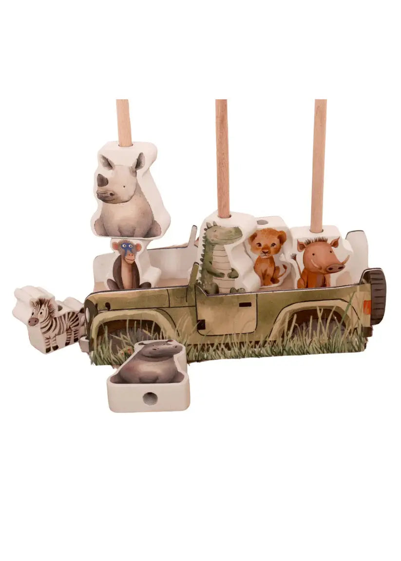 Animal Stacking Toy – On Safari Wooden Sorting Set for Kids Grow Baby