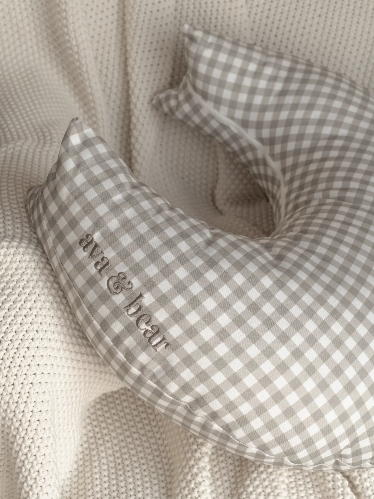 Ava & Bear Ash Brown Gingham Crescent Nursing Cushion