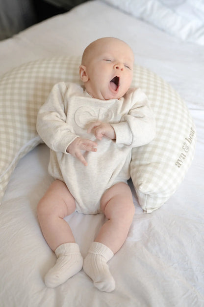 Ava & Bear Crescent Nursing Cushion | Stone Gingham