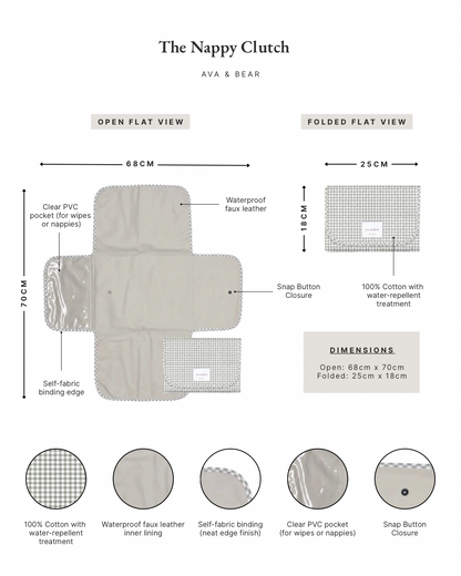 Ava & Bear Nappy Clutch features and dimensions