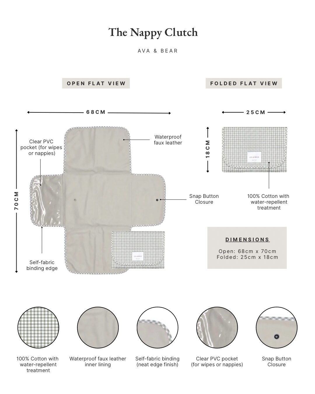Ava & Bear Nappy Clutch features and dimensions